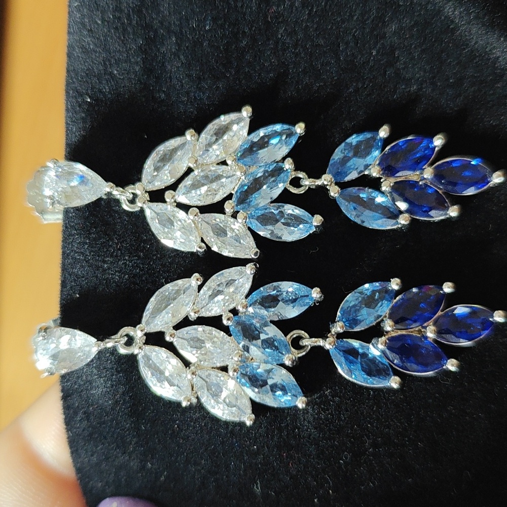 Elegant Blue Topaz And Sapphire Chandelier Earrings